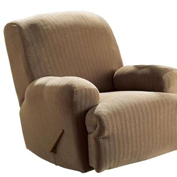 NWT SureFit Stretch Pinstripe 1-Piece - Recliner Slipcover - Taupe - Picture 2 of 5
